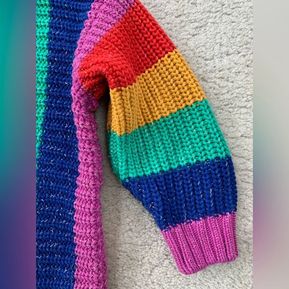 Hanna Andersson Size 100, 4, Rainbow Striped Ribbed Knit Metallic Sweater Dress